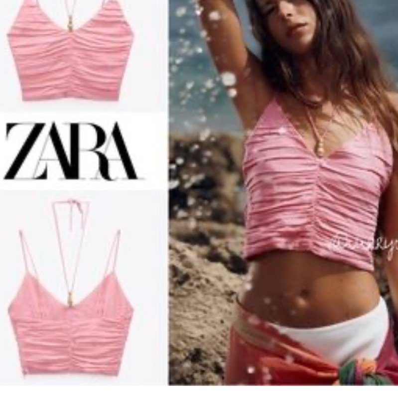 Zara Linen Blend Beaded Scrunch Top | Pink | S